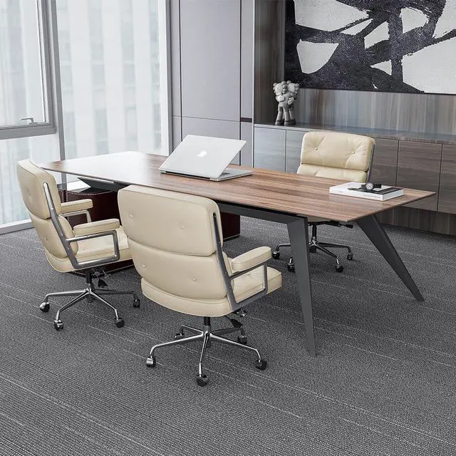 Alt view image 5 of 7 - Genuine Leather Office Chair, Mid Back Executive Desk Chairs with Aluminum Arms and Wheels, Swivel Office Leather Chair with Thickened Backrest and Ergonomic Lumbar Support, White