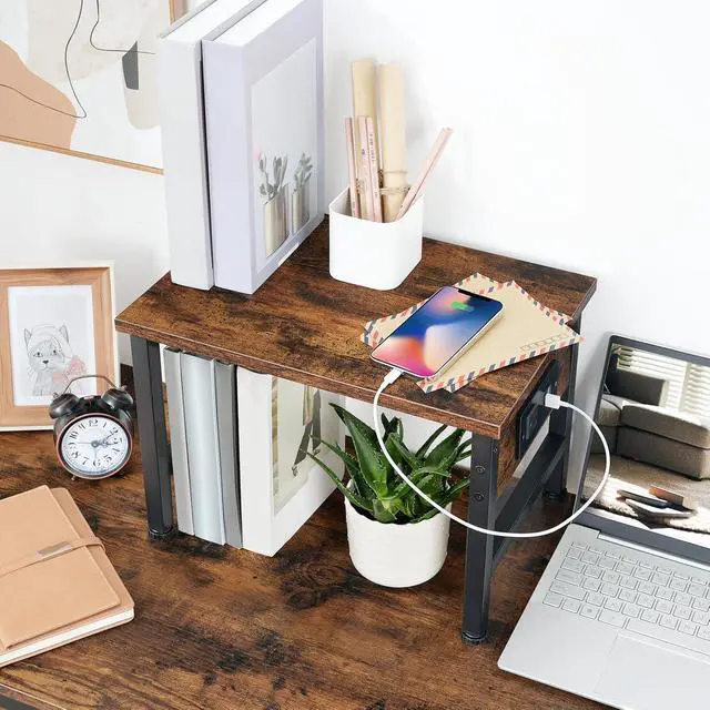 Alt view image 2 of 7 - HOOBRO Printer Stand for Desk, Desktop Printer Stand with Charging Station, Small Printer Table with Storage Hook, Under Desk Printer Cart, File Rack for Home Office BF01UPS01