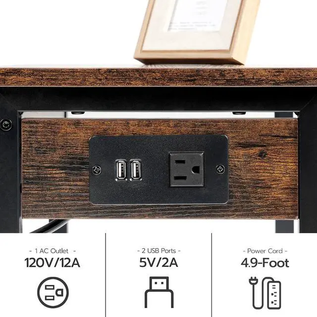 Alt view image 7 of 7 - HOOBRO Printer Stand for Desk, Desktop Printer Stand with Charging Station, Small Printer Table with Storage Hook, Under Desk Printer Cart, File Rack for Home Office BF01UPS01