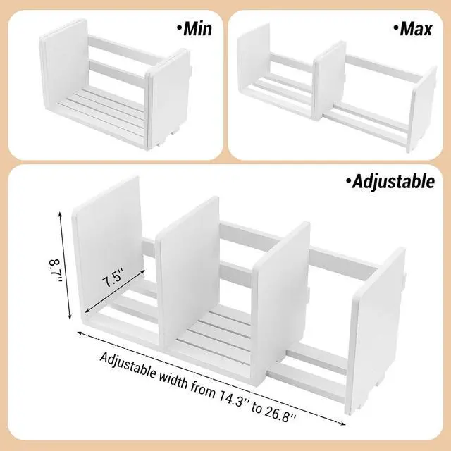 Alt view image 3 of 7 - MyGift White Wood Desktop Bookshelf Organizer, Expandable Adjustable Rack