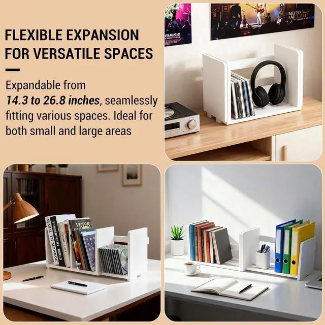 Alt view image 4 of 7 - MyGift White Wood Desktop Bookshelf Organizer, Expandable Adjustable Rack