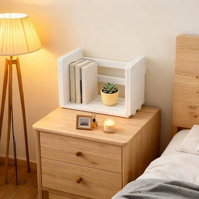 Alt view image 6 of 7 - MyGift White Wood Desktop Bookshelf Organizer, Expandable Adjustable Rack