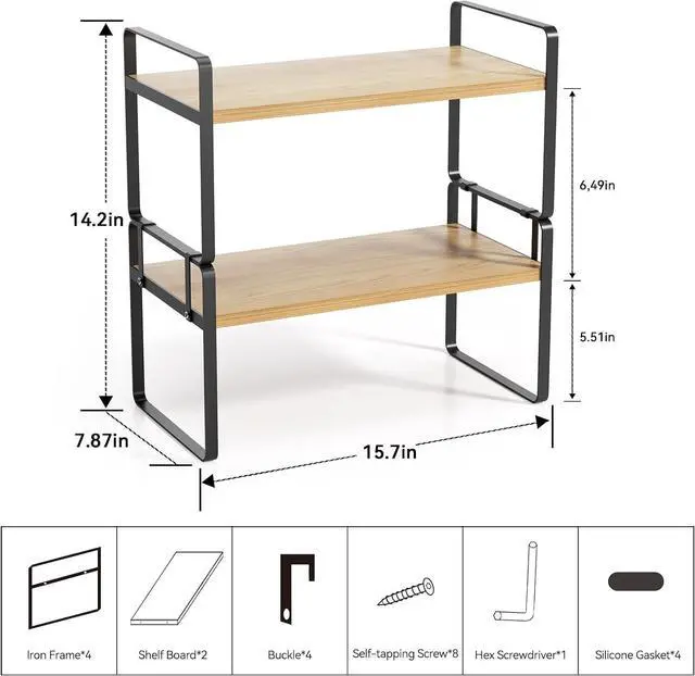 Alt view image 3 of 7 - YGYQZ Desk Shelf Organizer, 2-Tier Desktop Bookshelf, Black & Wood