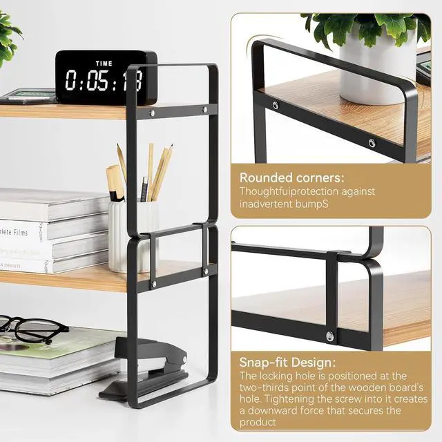 Alt view image 5 of 7 - YGYQZ Desk Shelf Organizer, 2-Tier Desktop Bookshelf, Black & Wood