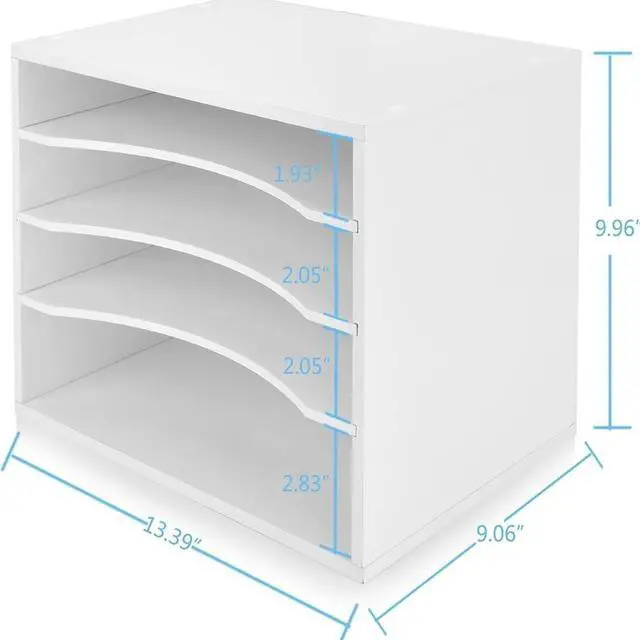 Alt view image 3 of 7 - EMERIT 4-Tier Adjustable Paper Organizer, Large Capacity Desktop Organzier for Textbooks/Magazines/Office Files, Wooden Dividers, 7 lbs per Shelf, White