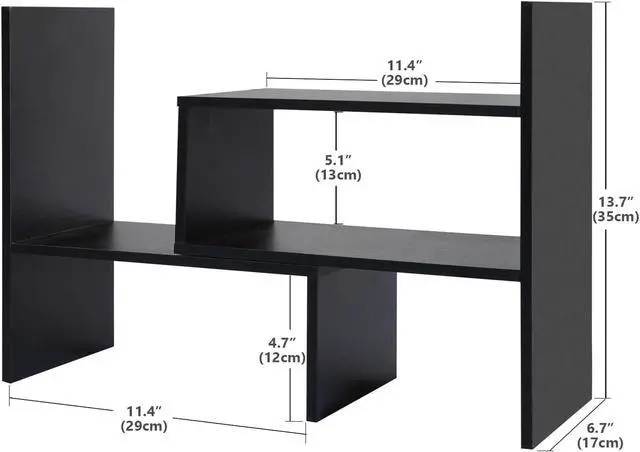 Alt view image 2 of 7 - Hossejoy Desk Shelf, Adjustable Desktop Storage Organizer, Wood Display Shelf Rack, Office Supplies Desk Organizer, Black