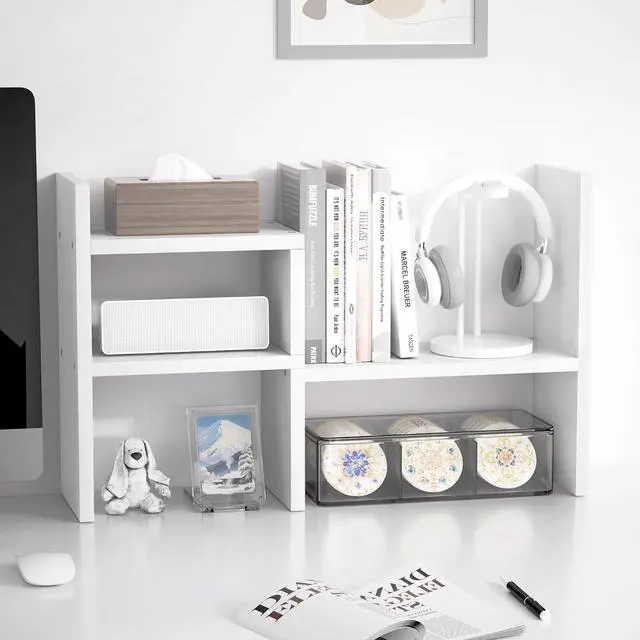 Alt view image 4 of 7 - Jerry & Maggie - Desktop Organizer Office Storage Rack Adjustable Wood Display Shelf | Birthday Gifts - Toy - Home Decor | - Free Style Rotation Display - True Natural Stand Shelf (White)