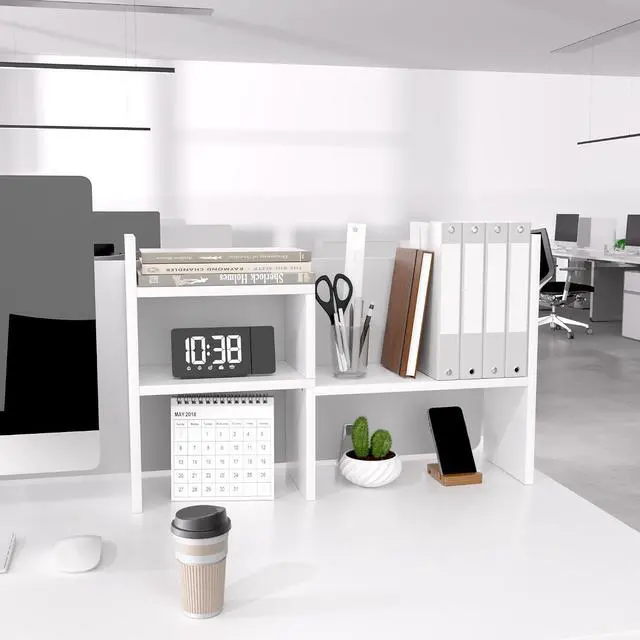 Alt view image 3 of 7 - Jerry & Maggie - Desktop Organizer Office Storage Rack Adjustable Wood Display Shelf | Birthday Gifts - Toy - Home Decor | - Free Style Rotation Display - True Natural Stand Shelf (White)