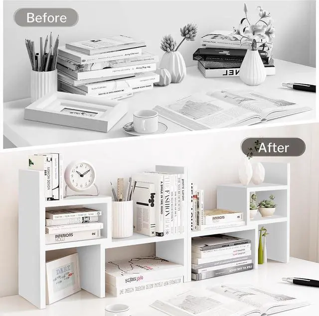 Alt view image 6 of 7 - Jerry & Maggie - Desktop Organizer Office Storage Rack Adjustable Wood Display Shelf | Birthday Gifts - Toy - Home Decor | - Free Style Rotation Display - True Natural Stand Shelf (White)