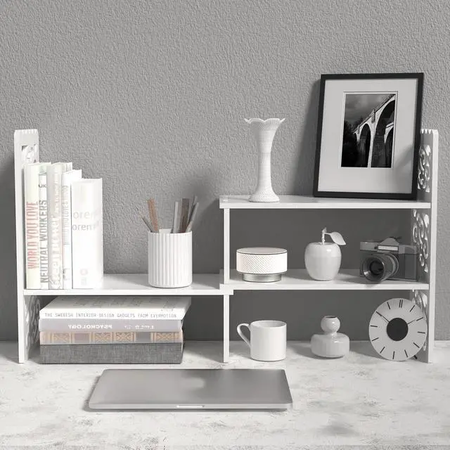 Alt view image 6 of 7 - MASAKA B&W - Kawaii Storage Desktop Organizer for Your Desk Space, Double H Plants Display Shelf, Home Office Storage Rack Adjustable Stackable for Office, Dormitory (White*09)