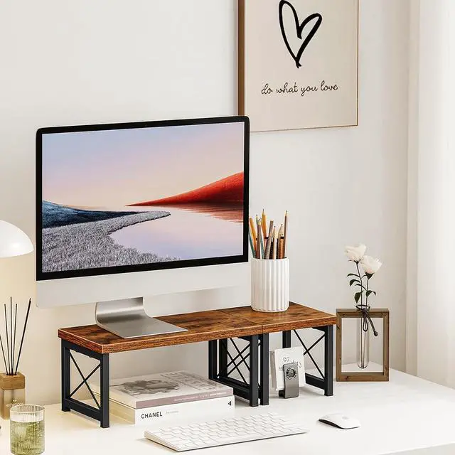 Alt view image 5 of 7 - Honiter Desk Shelf Organizer, Desk Shelf for Top of Desk, 2 Tier Adjustable Small Bookshelf Organizer, Freestanding Stackable Desktop Stand, Kitchen Counter Display Rack, Rustic Brown
