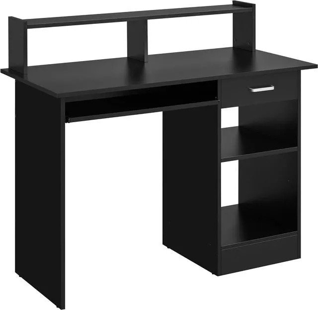 Alt view image 4 of 7 - Yaheetech Computer Desk with Keyboard Tray, Drawers, and Shelves, Black