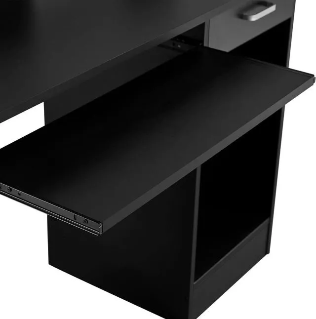 Alt view image 5 of 7 - Yaheetech Computer Desk with Keyboard Tray, Drawers, and Shelves, Black
