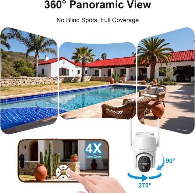 Alt view image 3 of 7 - HOSAFE.COM 360° View WiFi Solar Security Cameras Wireless Outdoor