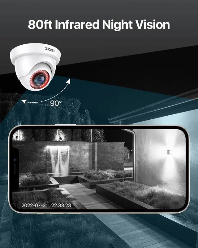 Alt view image 4 of 7 - ZOSI 2-Pack 2MP 1920TVL Security Cameras - Hybrid 4-in-1 TVI/CVI/AHD/CVBS Outdoor Indoor CCTV System, 1080P HD Weatherproof Surveillance with 80ft IR Night Vision.