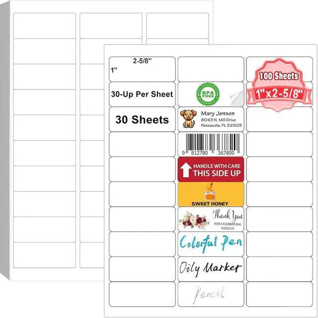 Main image of Address Labels, OausTect 1" x 2-5/8" Mailing Label for Envelopes, 3000 White Blank Printable 8.5"×11" Sticker Labels Paper for Laser/Inkjet Printer, 30 Up Per Sheet (100 Sheets)