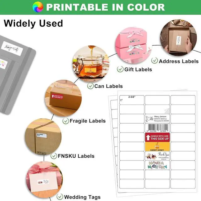 Alt view image 2 of 7 - Address Labels, OausTect 1" x 2-5/8" Mailing Label for Envelopes, 3000 White Blank Printable 8.5"×11" Sticker Labels Paper for Laser/Inkjet Printer, 30 Up Per Sheet (100 Sheets)