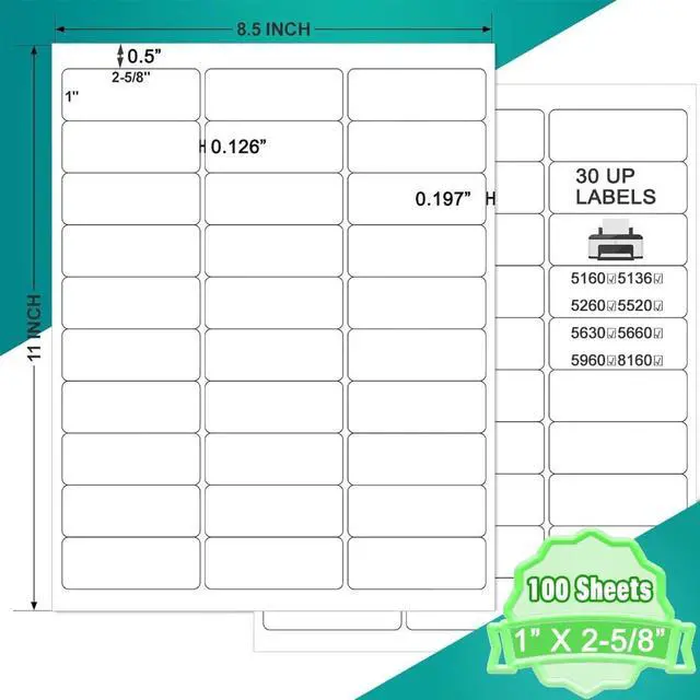 Alt view image 3 of 7 - Address Labels, OausTect 1" x 2-5/8" Mailing Label for Envelopes, 3000 White Blank Printable 8.5"×11" Sticker Labels Paper for Laser/Inkjet Printer, 30 Up Per Sheet (100 Sheets)