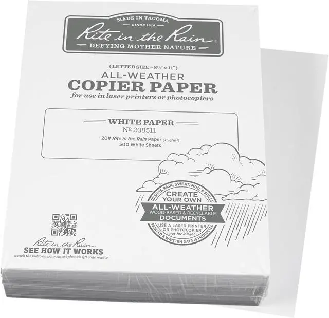 Main image of Rite in the Rain Weatherproof Bulk Copier Paper, 8.5" x 11", 20# White, 500 Sheet Pack (No. 208511X)
