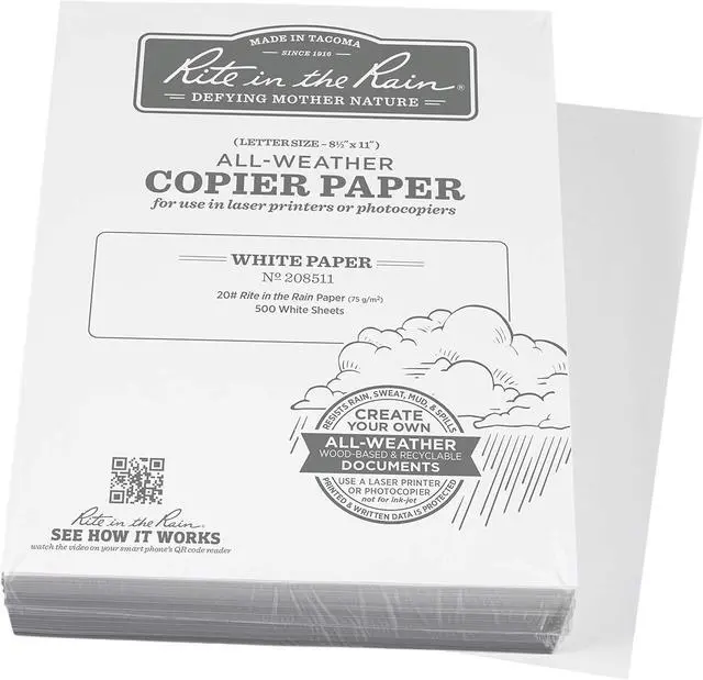 Alt view image 2 of 7 - Rite in the Rain Weatherproof Bulk Copier Paper, 8.5" x 11", 20# White, 500 Sheet Pack (No. 208511X)