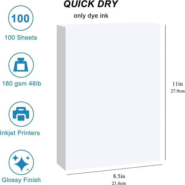Alt view image 2 of 5 - Glossy Inkjet Photo Paper 100 Sheets 8.5x11 Inches 48lb Professional Photographic Paper 8.5 mil Compatible with Dye Ink Printer 180GSM
