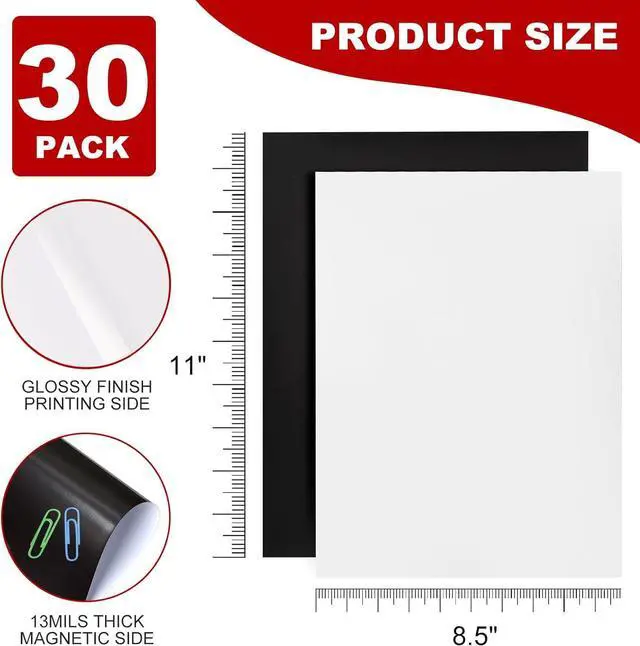 Alt view image 2 of 6 - Thaibear Printable Magnetic Sheets, 8.5" x 11", 30 Pack Glossy Magnet Printer Paper for Inkjet, Flexible Magnetic Printer Paper for Fridge, Crafts - Peel and Stick Magnetic Tape