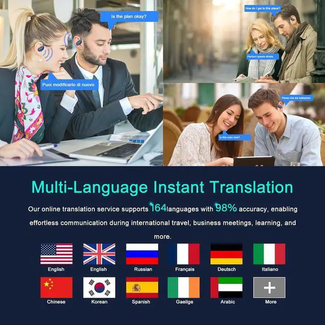 Alt view image 3 of 7 - AI Real Time Translation Earbuds, Bluetooth 5.4 Translator Earphones, Blue