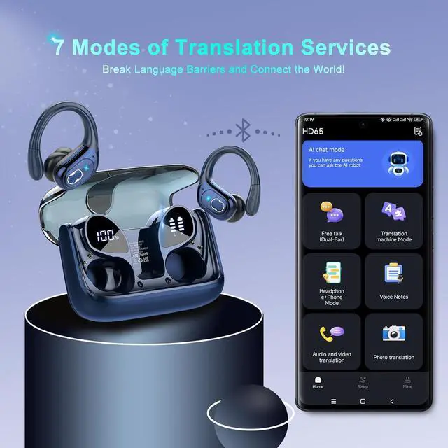 Alt view image 2 of 7 - AI Real Time Translation Earbuds, Bluetooth 5.4 Translator Earphones, Blue