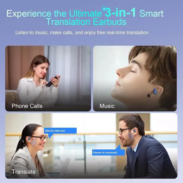 Alt view image 4 of 7 - AI Real Time Translation Earbuds, Bluetooth 5.4 Translator Earphones, Blue