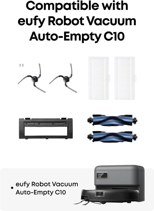 Alt view image 2 of 7 - eufy RoboVac Replacement Accessories Kit (2 Side Brushes + 2 Filter Sets + Rolling Brush + Brush Guard) Compatible Self-Empty C10.