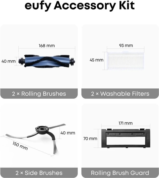 Alt view image 3 of 7 - eufy RoboVac Replacement Accessories Kit (2 Side Brushes + 2 Filter Sets + Rolling Brush + Brush Guard) Compatible Self-Empty C10.