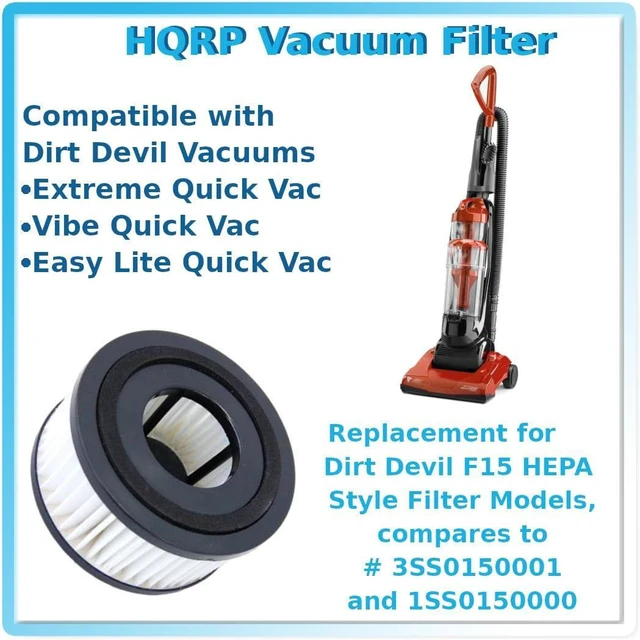 Main image of HQRP Washable Filter 4-Pack Replacement for Dirt Devil F15 F-15, 1SS0150000, 3SS0150001 compatible with Easy Lite Quick UD40230 Vac Vacuum Cleaner