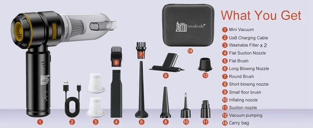Alt view image 4 of 6 - Handheld Vacuum Cordless, Car Vacuum Cleaner, Portable Mini Compressed Air Blower, Duster. Strong Suction Brushless Motor. 4-in-1 21000Pa Wireless Hand Vacuum, Type C Port, for Car, Home, Office.