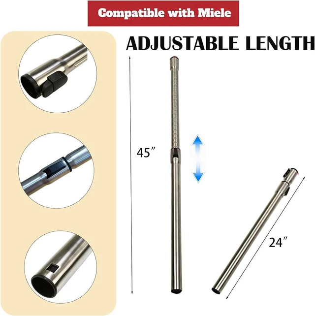 Alt view image 3 of 6 - Replacement Extension Wand,Compatible with Miele C1 C2 C3 Tube,Non Electric Telescope Metal Tube Stainless Wand,1 3/8" Central Vacuum Cleaner OEM