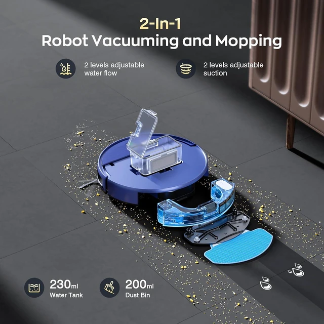 Alt view image 2 of 7 - iMartine Robot Vacuum and Mop Combo, Strong Suction, 2-in-1 Dust Box and Water Tank, Works with Alexa/Google Assistant, Long Runtime, Schedule, Quiet, Ideal for Hard Floors, Low-Pile Carpets and Pets