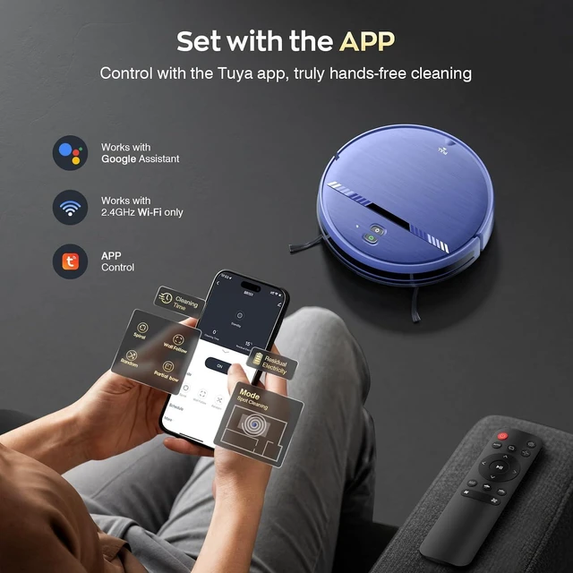 Alt view image 6 of 7 - iMartine Robot Vacuum and Mop Combo, Strong Suction, 2-in-1 Dust Box and Water Tank, Works with Alexa/Google Assistant, Long Runtime, Schedule, Quiet, Ideal for Hard Floors, Low-Pile Carpets and Pets