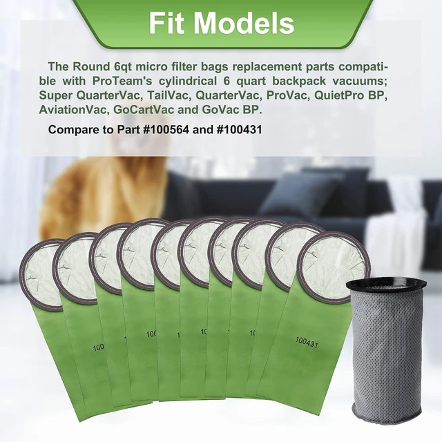 Alt view image 3 of 7 - Smilefil Round 6QT Intercept Micro Filter Paper Bags 100431 & Round Reusable Micro Cloth Filter Bags 100564 Replacement Fits for Proteam Cylindrical 6 Quart Backpack Vacuum Cleaners