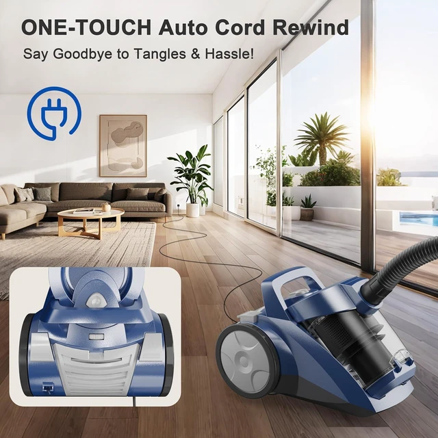 Alt view image 3 of 7 - Sweepcent Canister Vacuum Cleaner 45KPa Power Bagless Canister Vacuums for Home with 5 Tools 4.5QT Dust Cup Double HEPA Filter Lightweight Multi-Surface Vacuum Cleaners for Carpet Hard Floor Pet Hair