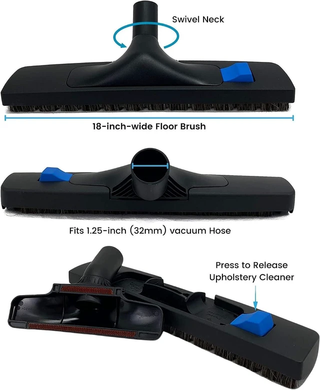 Alt view image 3 of 3 - Wessel-Werk Pro Performance ClickBrush, 18 in. Residential and Commercial Vacuum Floor Brush for 1 1/4 inch (32mm) Wet and Dry Vacuum Cleaners