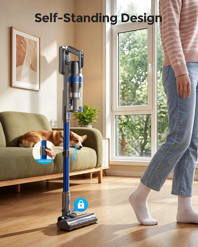 Alt view image 5 of 7 - Cordless Vacuum Cleaner, 50KPa 60Mins Self-Standing Stick Vacuum Cordless with Anti-Tangle Brush,Touch Screen,Lightweight & Portable,Vacuum Cleaners for Home,Pet Hair,Carpet, Hard Floor Blue