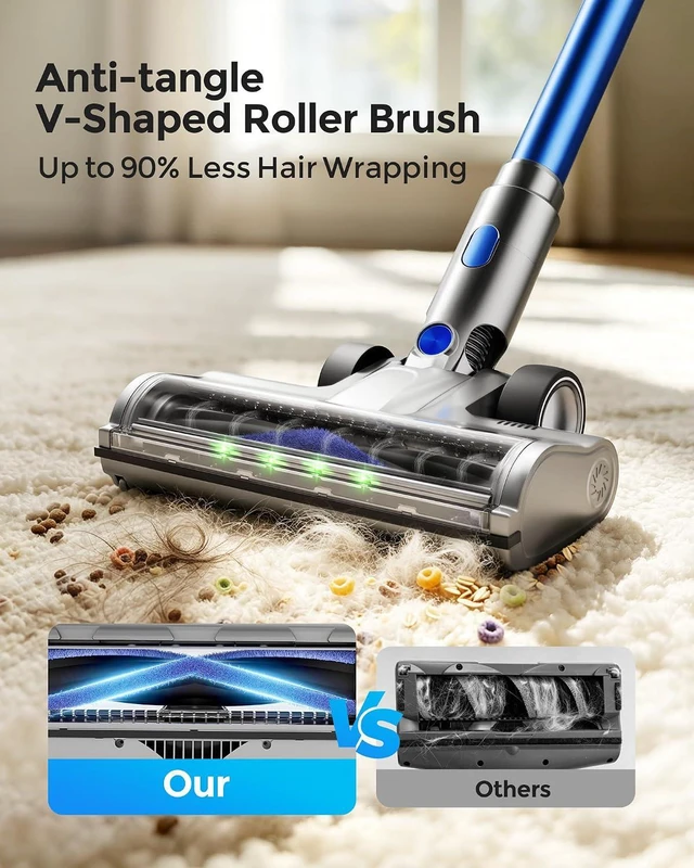 Alt view image 6 of 7 - Cordless Vacuum Cleaner, 50KPa 60Mins Self-Standing Stick Vacuum Cordless with Anti-Tangle Brush,Touch Screen,Lightweight & Portable,Vacuum Cleaners for Home,Pet Hair,Carpet, Hard Floor Blue