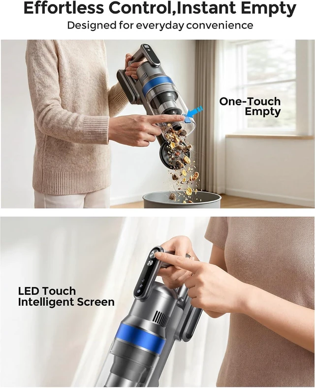 Alt view image 7 of 7 - Cordless Vacuum Cleaner, 50KPa 60Mins Self-Standing Stick Vacuum Cordless with Anti-Tangle Brush,Touch Screen,Lightweight & Portable,Vacuum Cleaners for Home,Pet Hair,Carpet, Hard Floor Blue