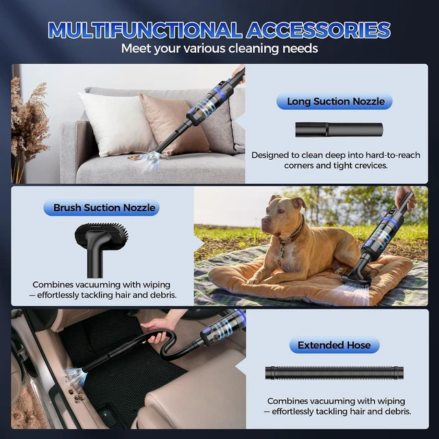 Alt view image 3 of 7 - Handheld Vacuum Cordless Rechargeable 2-Speed Modes| 3-in-1 Portable Cordless Vacuum Cleaner with Charging Dock, for Car Home Office and Pet HairBlue