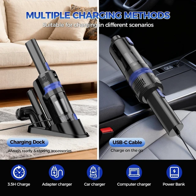 Alt view image 5 of 7 - Handheld Vacuum Cordless Rechargeable 2-Speed Modes| 3-in-1 Portable Cordless Vacuum Cleaner with Charging Dock, for Car Home Office and Pet HairBlue