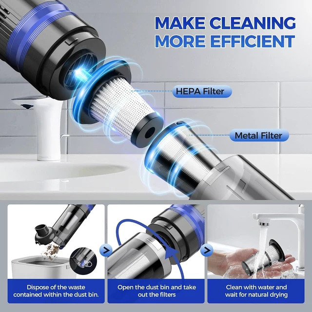 Alt view image 7 of 7 - Handheld Vacuum Cordless Rechargeable 2-Speed Modes| 3-in-1 Portable Cordless Vacuum Cleaner with Charging Dock, for Car Home Office and Pet HairBlue