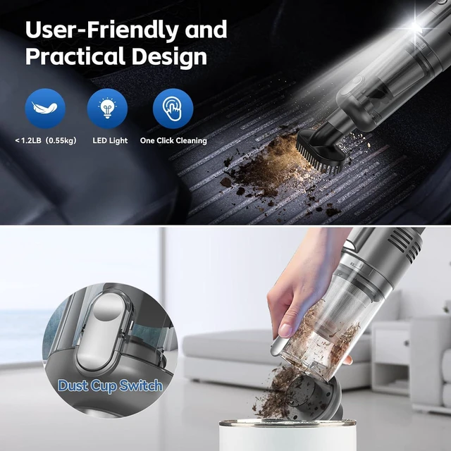 Alt view image 2 of 7 - Handheld Car Vacuum Cleaner Cordless: 9500PA Powerful Suction Portable Lightweight Hand Held Vacuum - Large Capacity Battery Last Long Wireless Mini Vacuum with LED Light for Home Office Cleaning