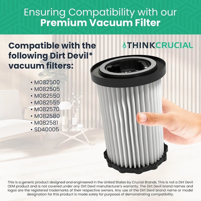 Alt view image 7 of 7 - Crucial Vacuum Replacement Vacuum Filters Compatible With Dirt Devil Part # 3-250435-001, 3250435001 & Models M082500, M082505, M082550, M082555, M082570, M082580, M082581, SD40005 - (2 Pack)
