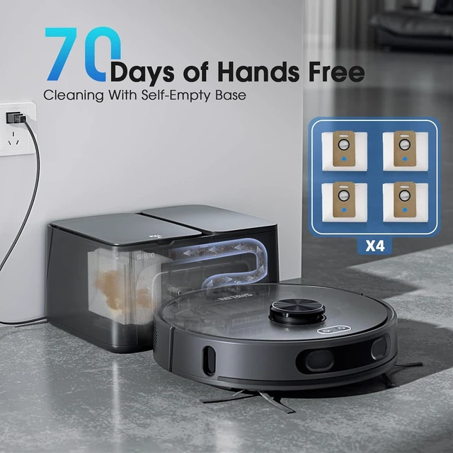 Alt view image 2 of 6 - Robot Vacuum and Mop Combo, Self-Emptying Robotic Vacuums Cleaner Smart Mapping, 2-3 Months Hands-Free Base Strong Suction & LiDAR Navigation, 220 Mins Long Runtime for Pet Hair, Hard Floor, Carpet