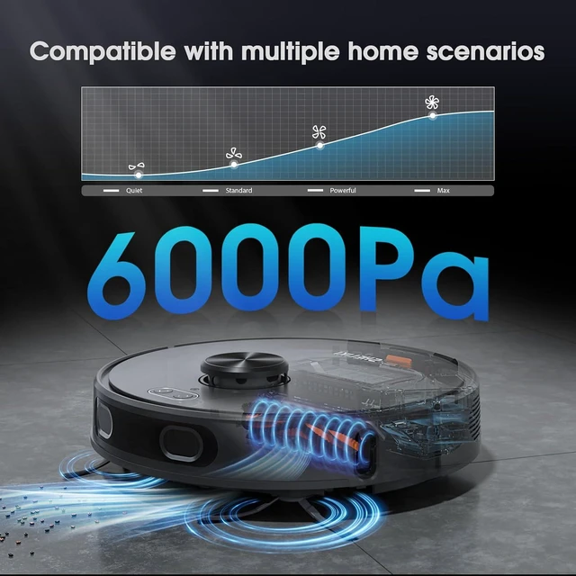 Alt view image 4 of 6 - Robot Vacuum and Mop Combo, Self-Emptying Robotic Vacuums Cleaner Smart Mapping, 2-3 Months Hands-Free Base Strong Suction & LiDAR Navigation, 220 Mins Long Runtime for Pet Hair, Hard Floor, Carpet