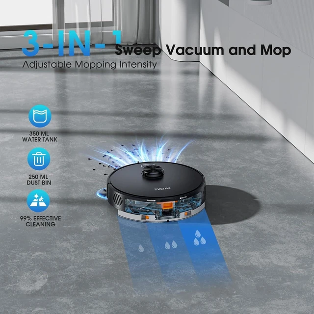 Alt view image 5 of 6 - Robot Vacuum and Mop Combo, Self-Emptying Robotic Vacuums Cleaner Smart Mapping, 2-3 Months Hands-Free Base Strong Suction & LiDAR Navigation, 220 Mins Long Runtime for Pet Hair, Hard Floor, Carpet